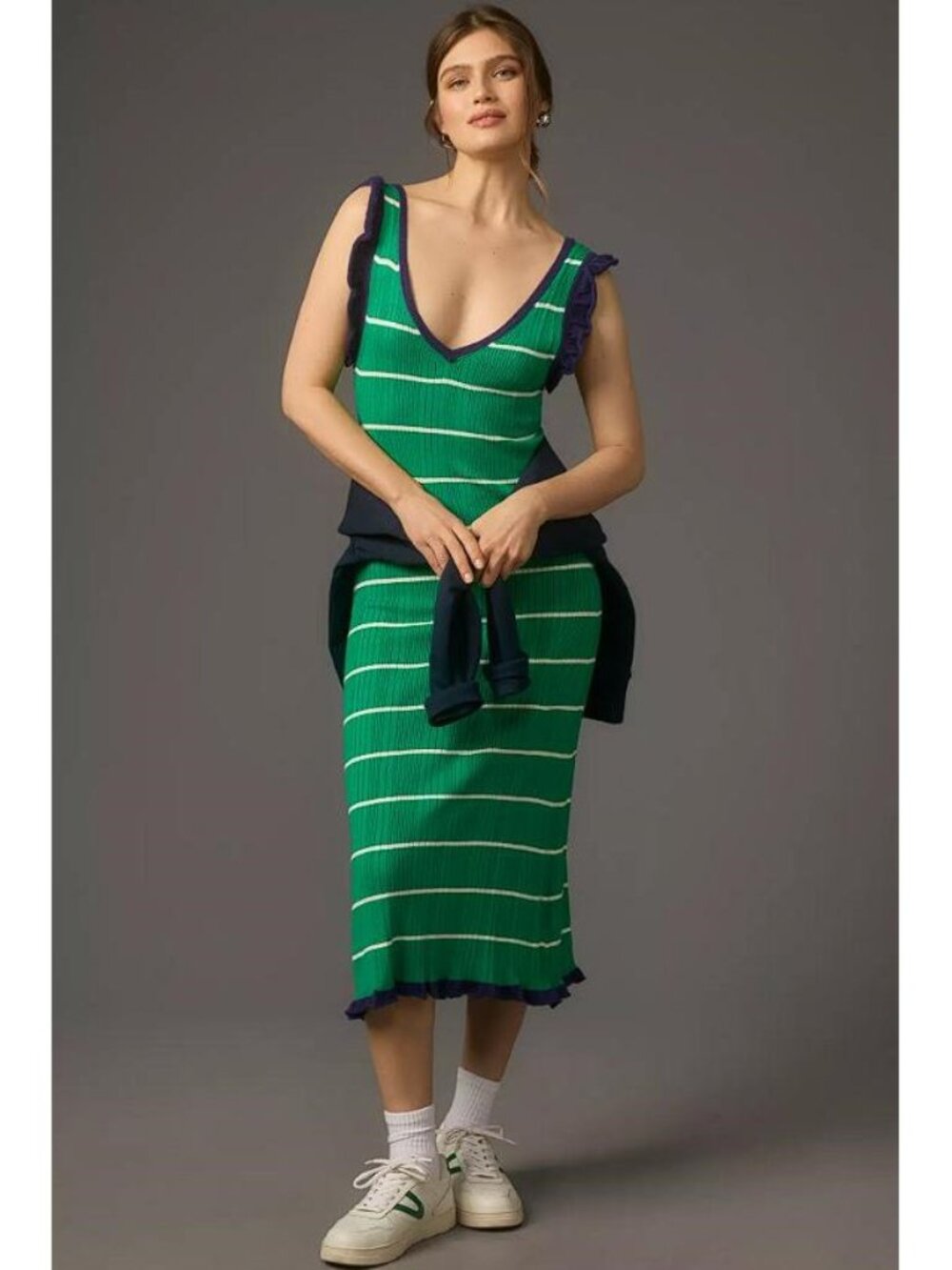 ANTHROPOLOGIE Women's Daily Practice Rosie Midi Dress Size L in Green